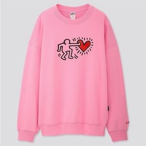 Uniqlo x Keith Haring Pink Heart Graphic Sweatshirt Size Small